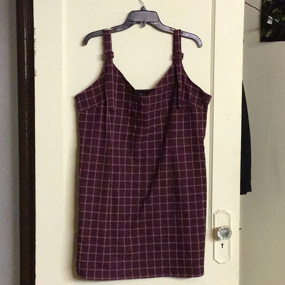 Plus Size Maroon Checkered Dress